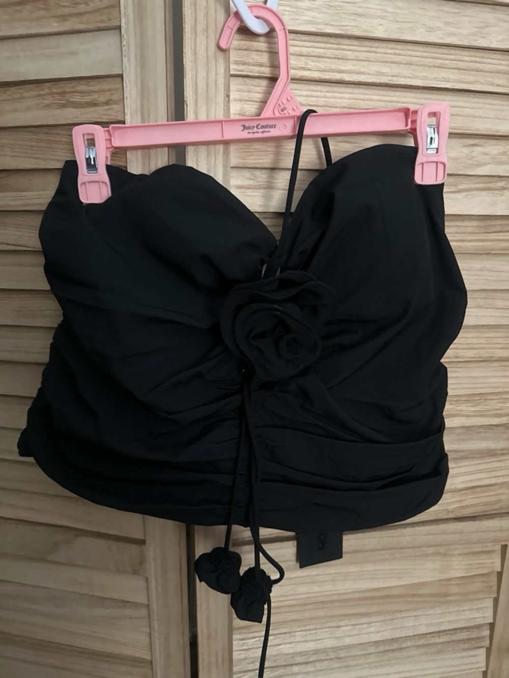Fashion Nova Black Strapless Floral Rosette Ruched Crop Top